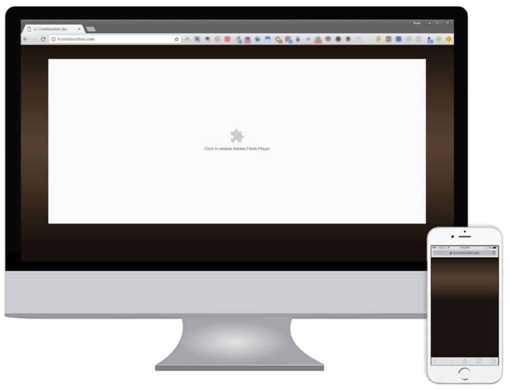 Wesbite built with flash shown on a desktop and iOS device