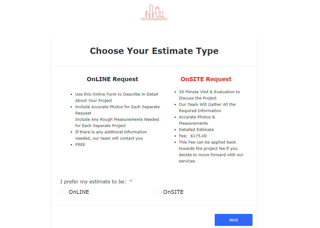 Best Handyman Boston Online Estimate Form